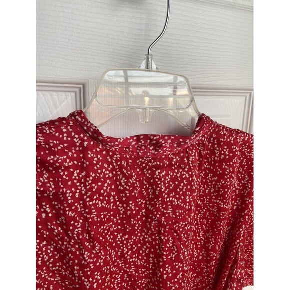 byTiMo Wrap Dress Womens Large Red White Tie Waist Short Sleeve Viscose Print - Picture 7 of 12